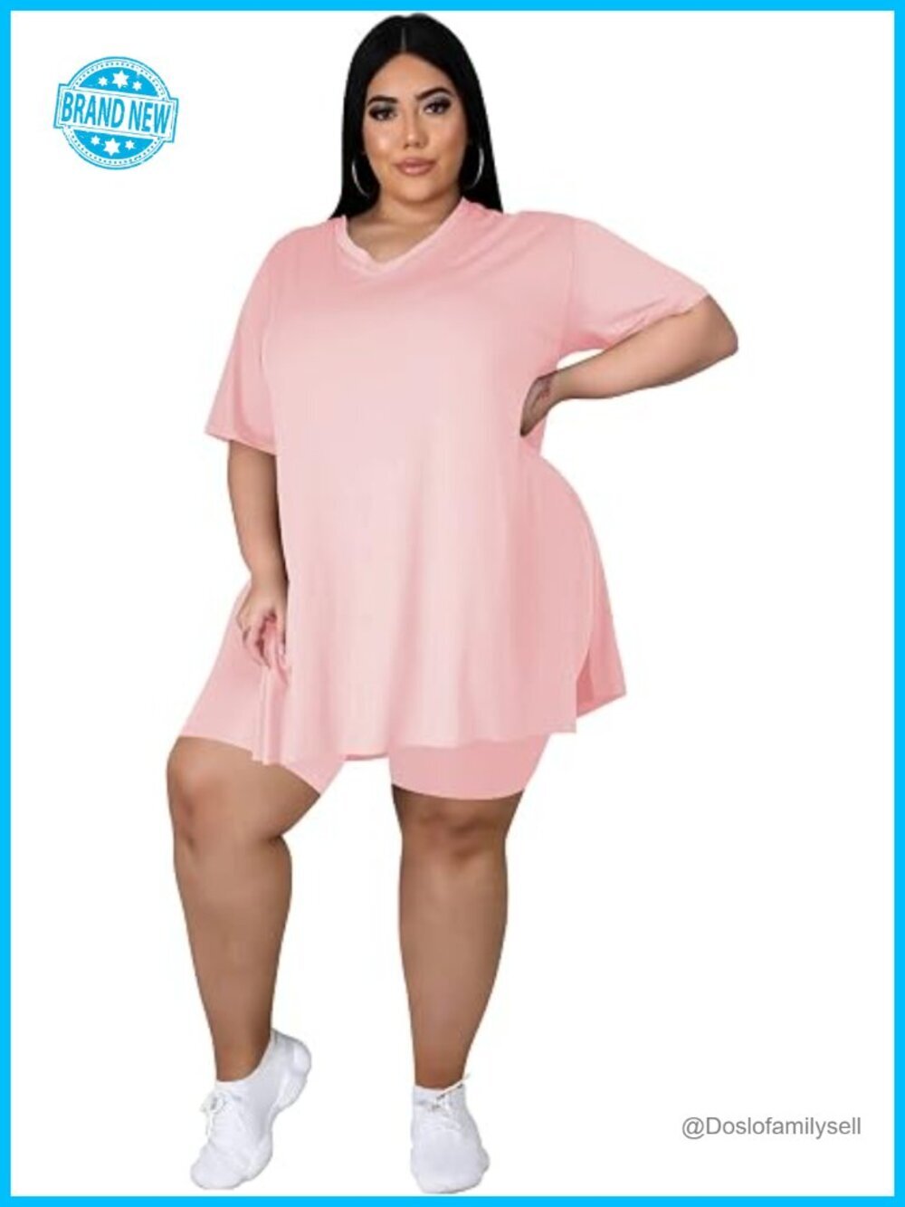 Plus Size Two Piece Loungewear Set Oversized Tshirt Biker Shorts Sweatsuit
